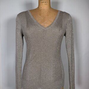 Lauren Ralph Lauren Beige Glitter V Neck Long Sleeve Sweater
